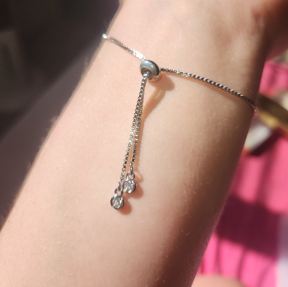 Silver Setting, Pink Blue Black & Crystal Sparkly Gemstones, Pulley Closure - Picture 4 of 5